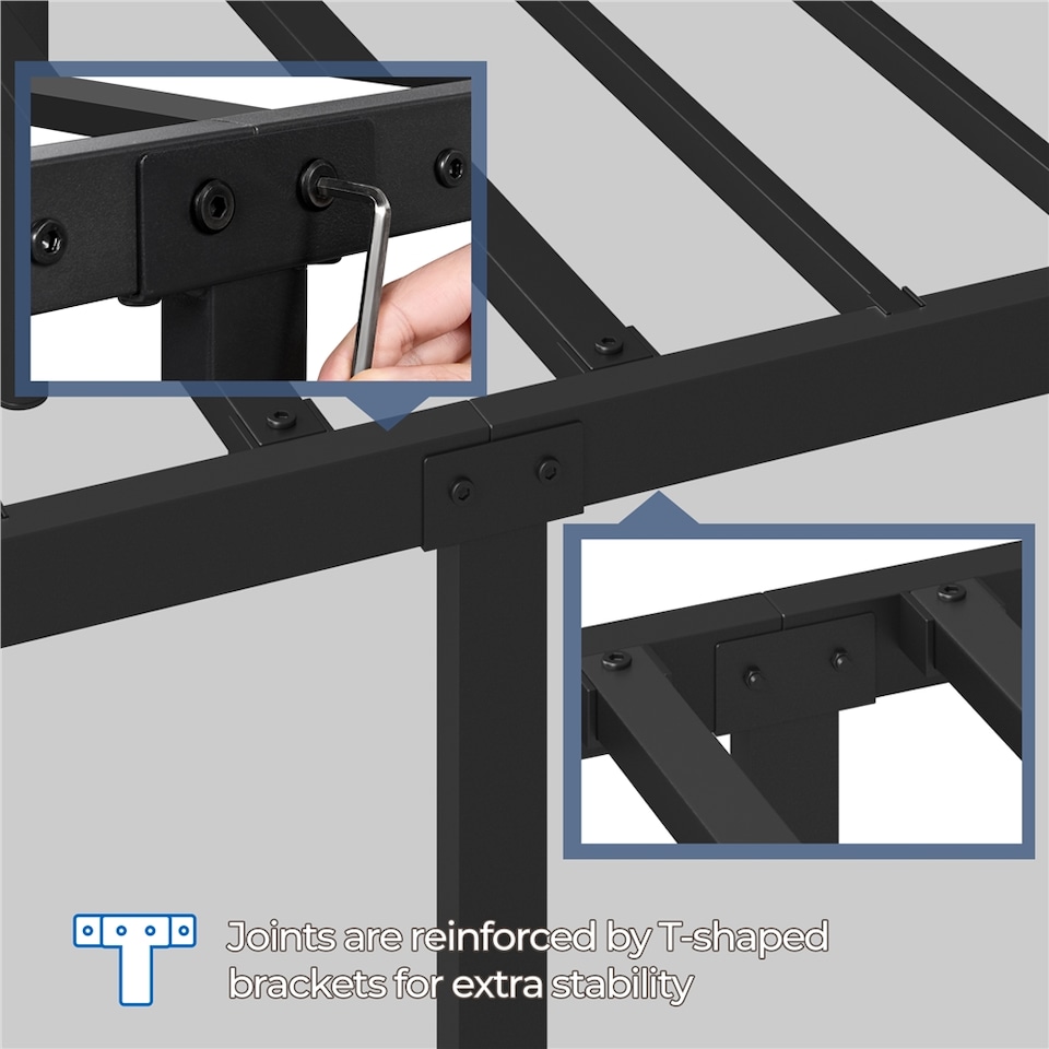 image 1 of Yaheetech 4ft6 Double Metal Platform Bed Frame with Headboard | Black | Double | 1