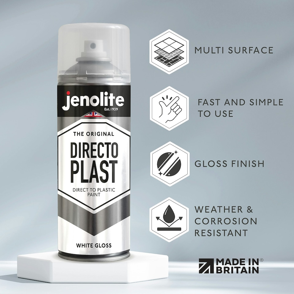 image 1 of Jenolite Directoplast Multi-Surface Paint - White Gloss - 400ml Spray Can - 3-Pack
