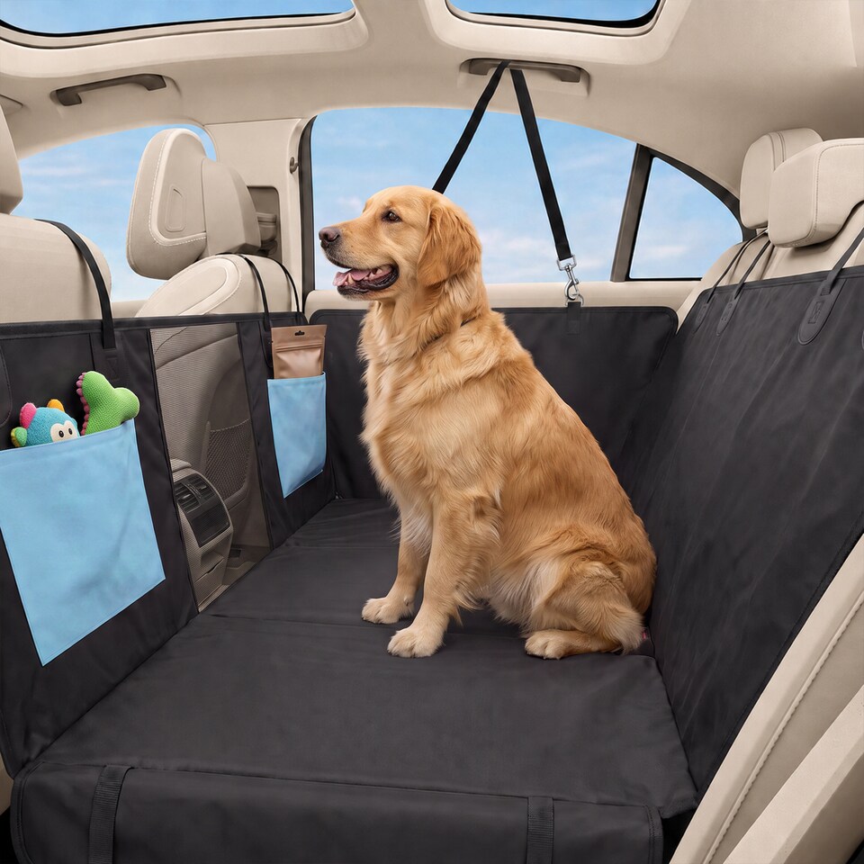 image 1 of PawHut Dog Car Seat Cover, Waterproof Dog Travel Hammock, Blue
