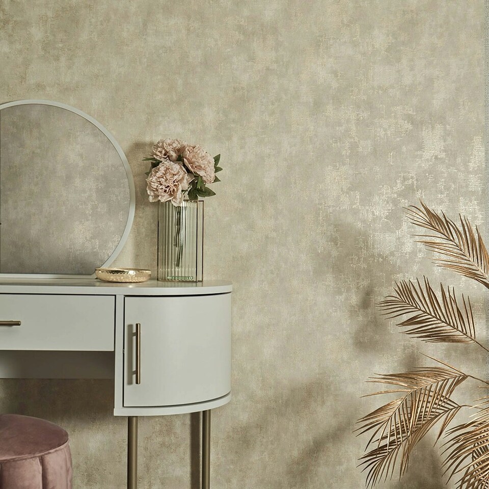 image 1 of Concrete Couture Wallpaper in Warm Neutral and Gold Multi