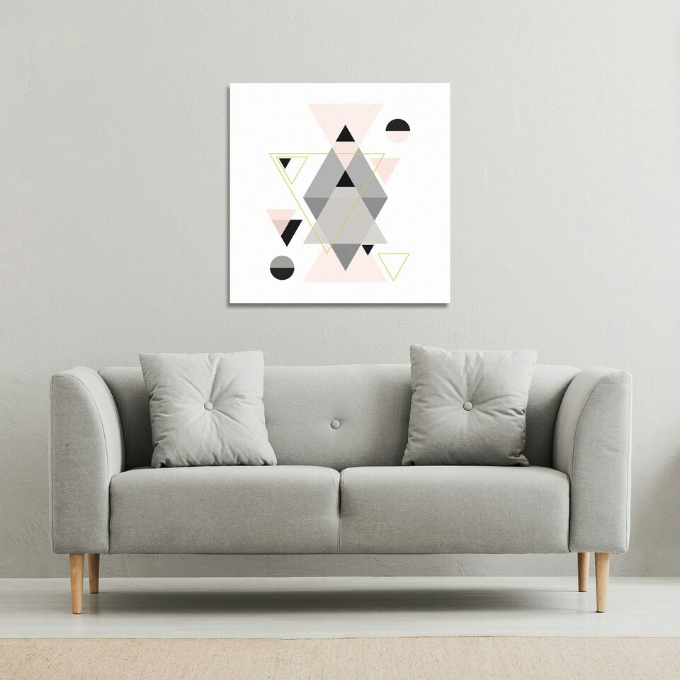 image 1 of Pink & Grey Geometric Triangles (Canvas Print) 127 x 127 x 4cm