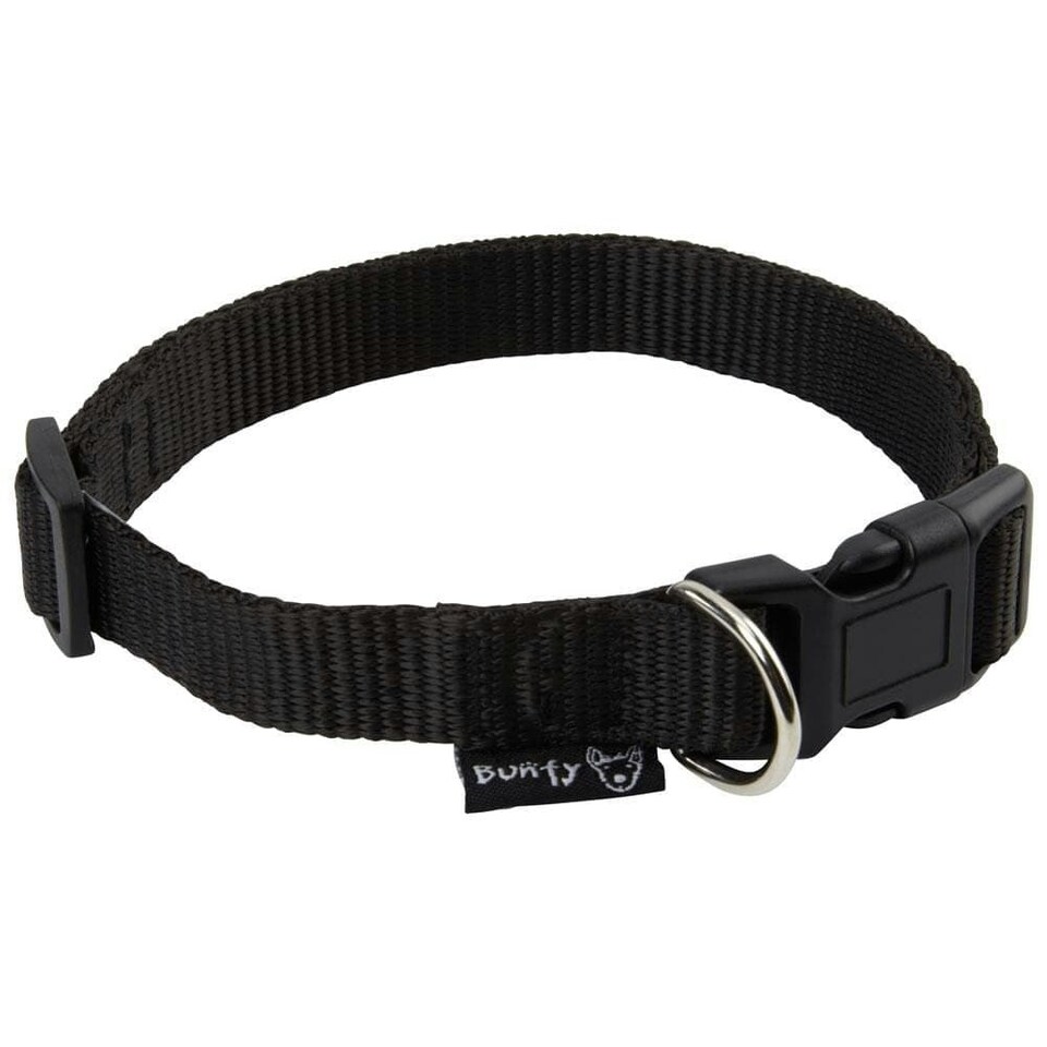 image 1 of Dog Puppy Collar with Buckle & Clip for Lead, Adjustable Soft Fabric Black | M