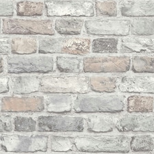 Grandeco Brick Effect Vinyl Wallpaper - Pastel Grey/Pink - One Size | Green