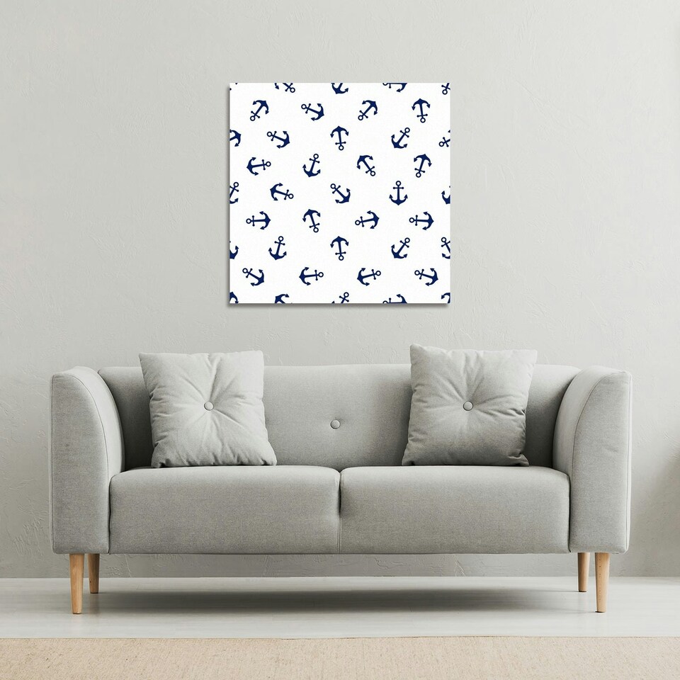 image 1 of Navy Anchors on White (Canvas Print) 61 x 61 x 4cm