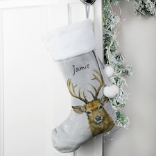Personalised Stag Silver Grey Stocking