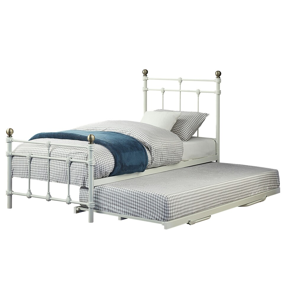 image 1 of Bayford Traditional Single White Metal Bed Frame with Guest Trundle Bed