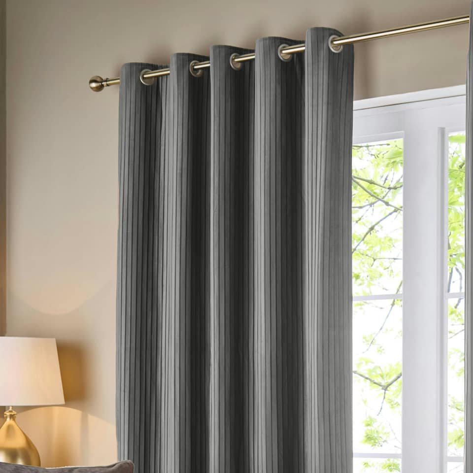 image 1 of Paoletti Corinthian Velvet Room Darkening Dove Grey Eyelet Curtains 168 x 137 cm Multi