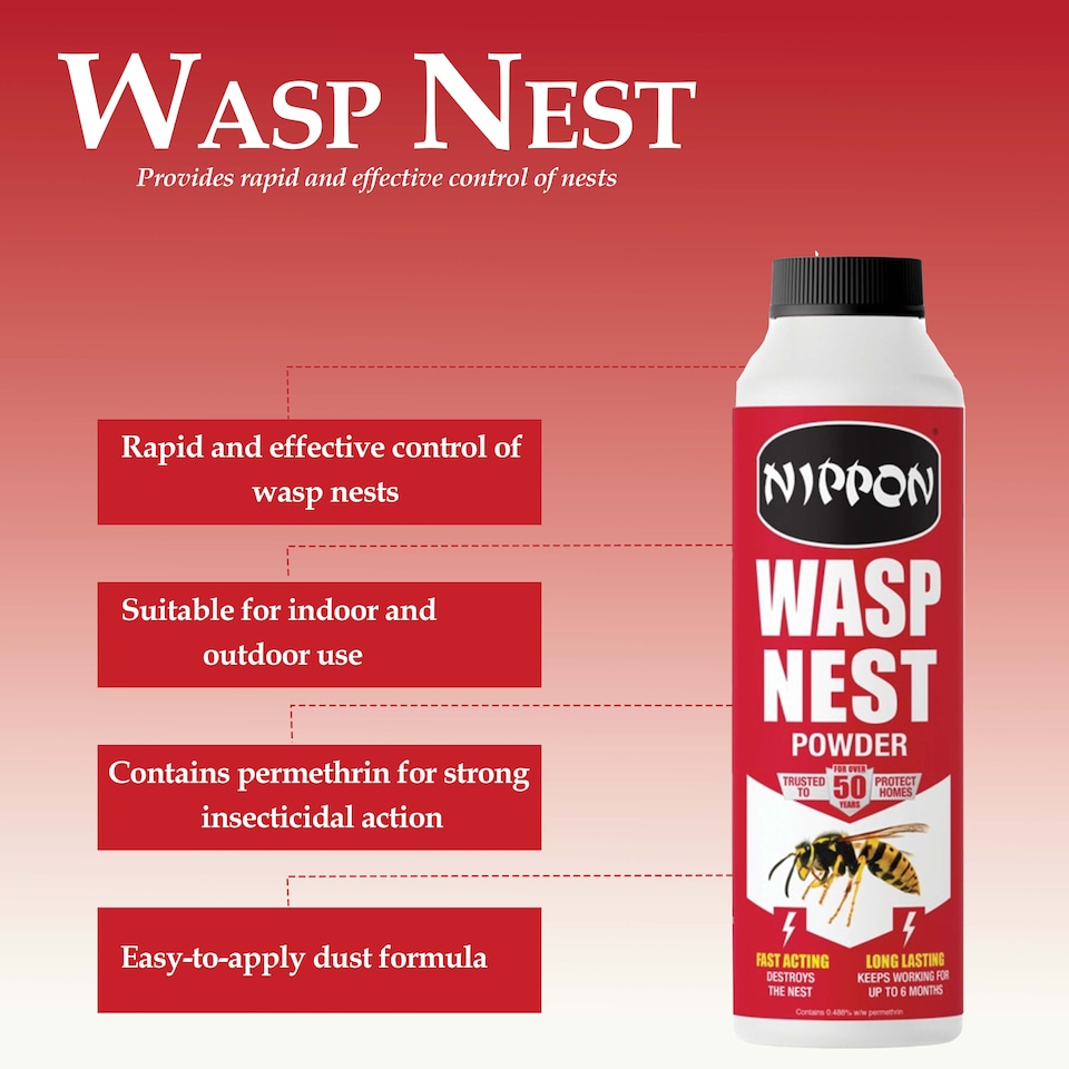 image 1 of Vitax Nippon Wasp Nest Powder 300g Effective Indoor & Outdoor Wasp Control with Permethrin Rapid Action Safe Use