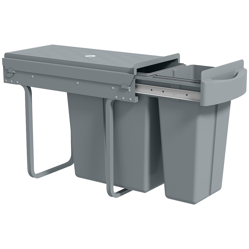 image 1 of HOMCOM Under-Sink Kitchen Trash Bin, 2 Removable Recycling Containers, Grey