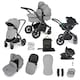 image 1 of Stomp Luxe 12pc Travel System with Stratus i-Size Car Seat & ISOFIX Base, Carrycot, Reversible Seat, Rain Cover & More (Black/Pearl Grey/Black)