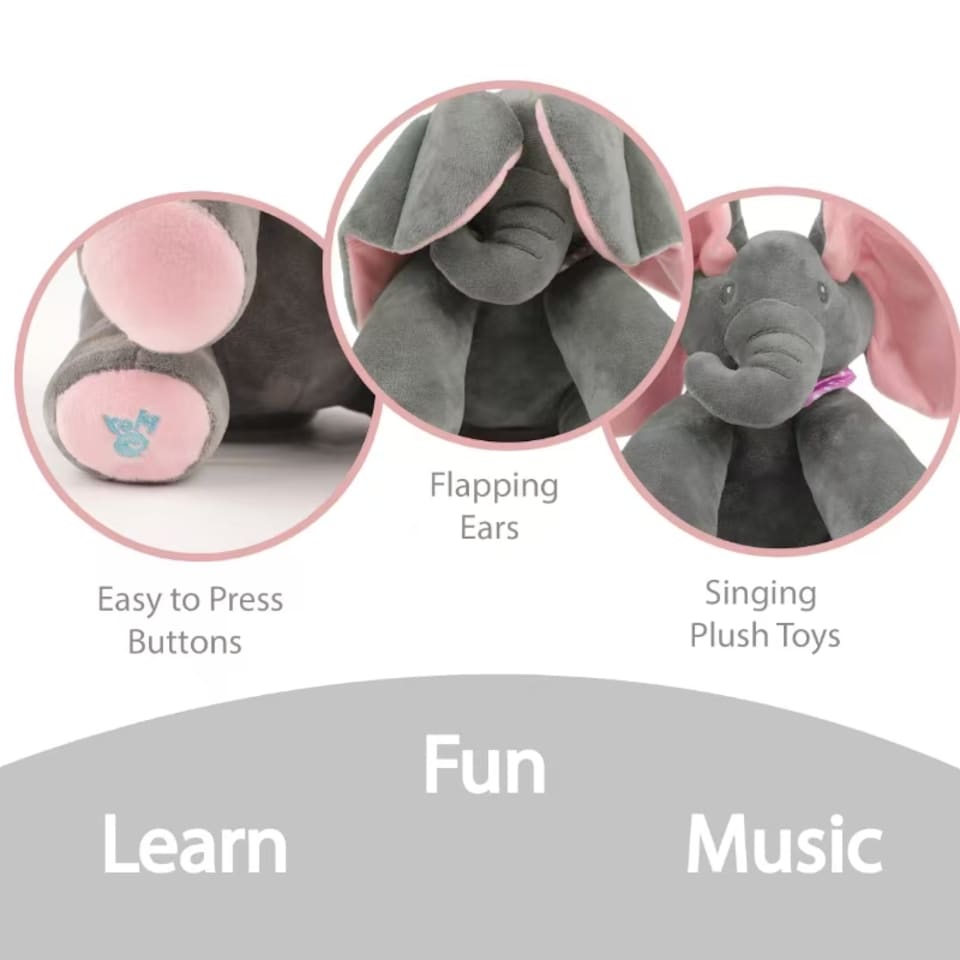 image 1 of Peek A Boo Singing Elephant Plush Toy, Talking Singing Elephant Plush Huggable Baby Toy (Grey)
