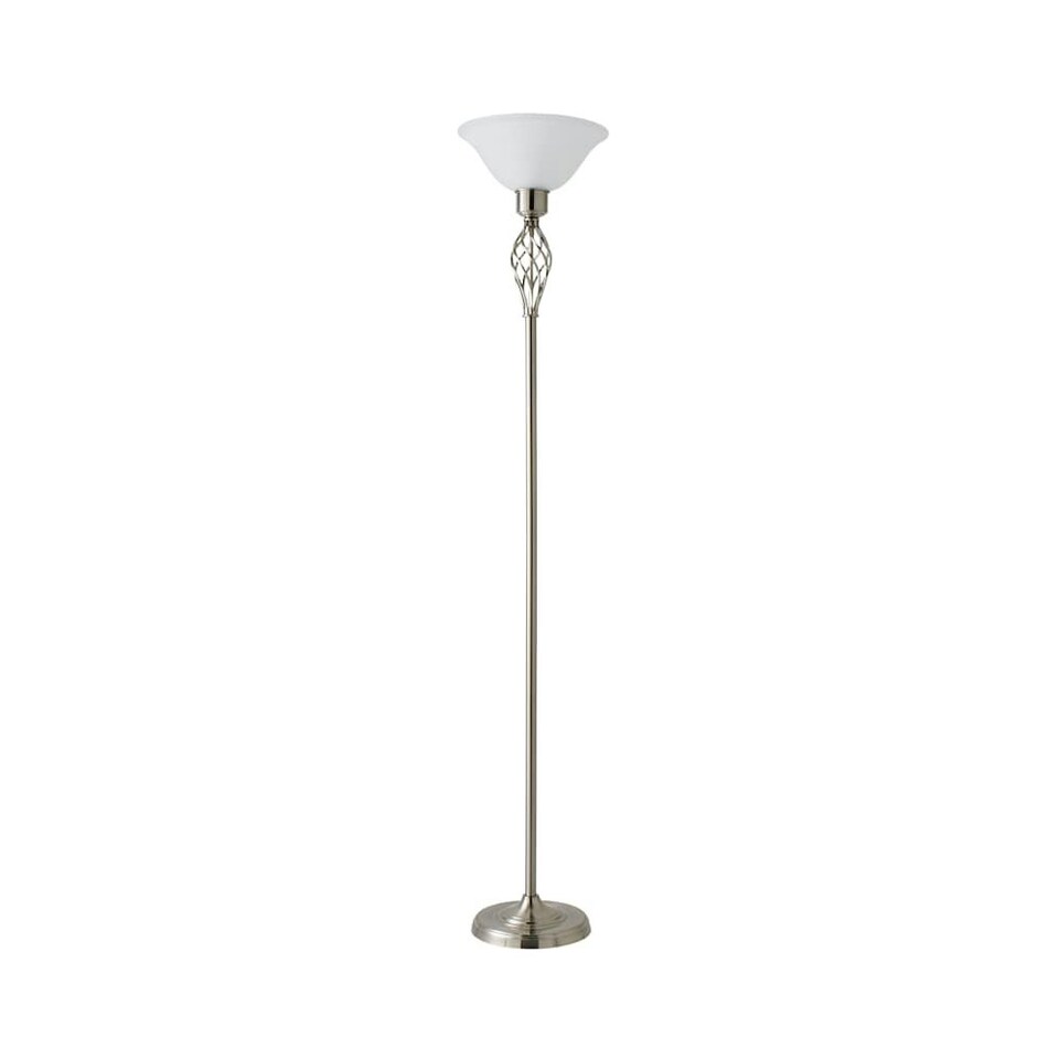 image 1 of ValueLights Traditional Style Satin Nickel Barley Twist Floor Lamp With Frosted Shade | Chrome