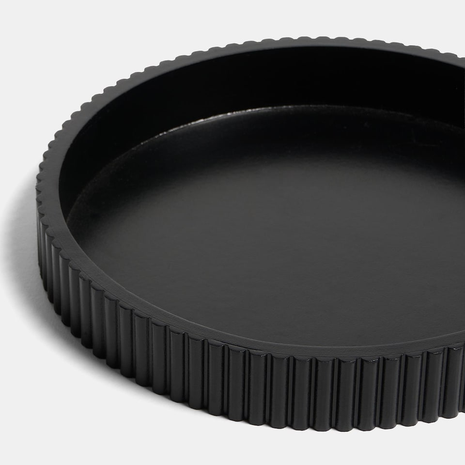 image 1 of OHS Ribbed Round Decorative Tray Table Organiser Countertop Storage | Black