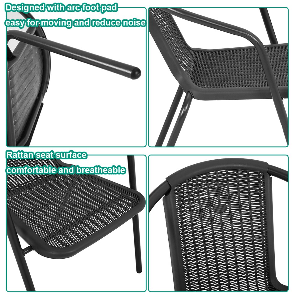 image 1 of Living and Home Outdoor Garden Bistro Set Tempered Glass Square Coffee Table with 2 Rattan Chairs