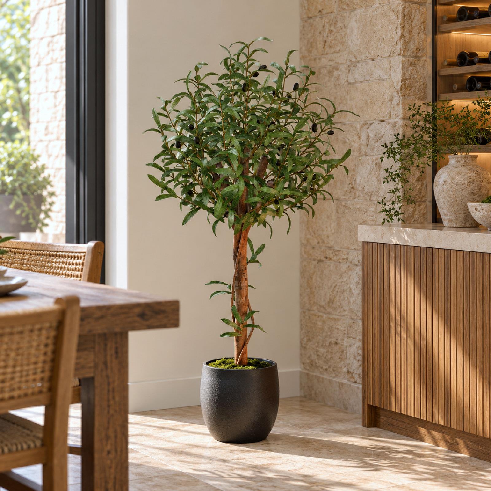 True Products Artificial Olive Topiary Tree Natural Wood Trunk 122cm ...