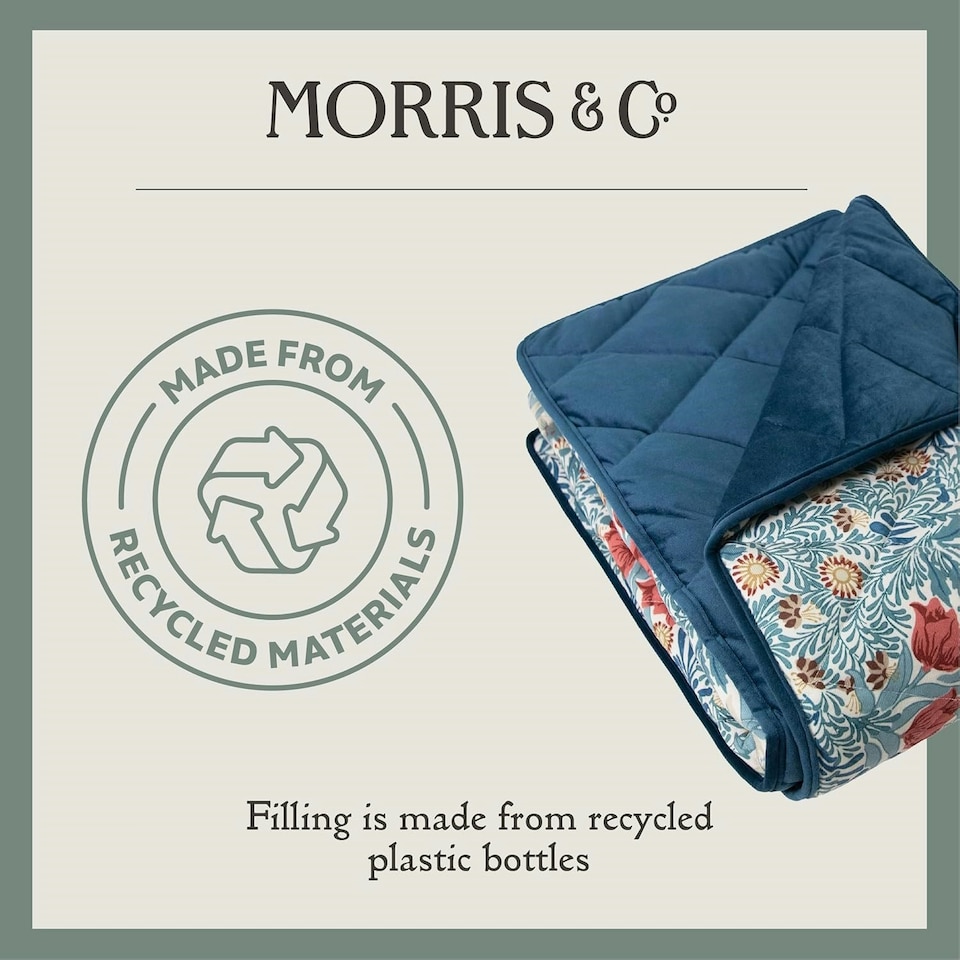 image 1 of Morris & Co Bower Print Square Box Dog & Cat Blanket Blue | One Size