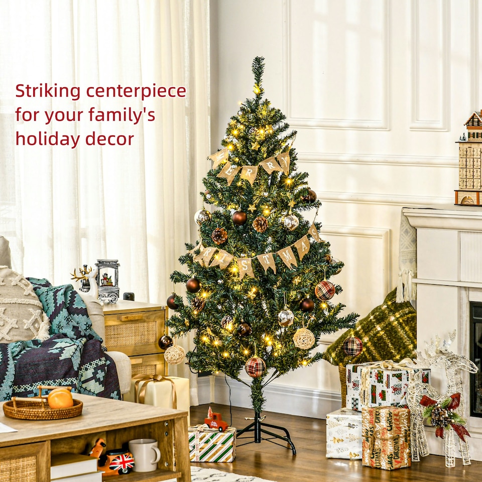 image 1 of HOMCOM 5ft Artificial Christmas Tree with LED Lights, Decoration, Auto Open