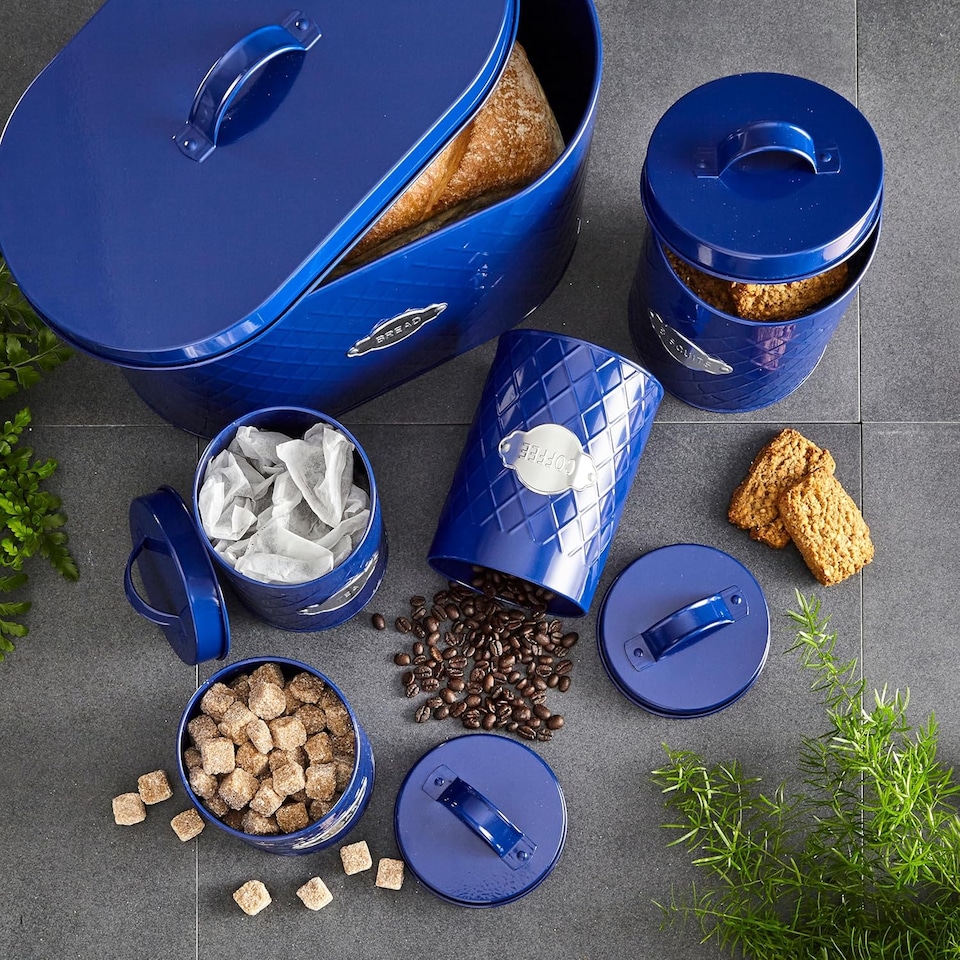 image 1 of Neo Retro Inspired Matt & Copper 5 Piece Kitchen Canister Set Navy