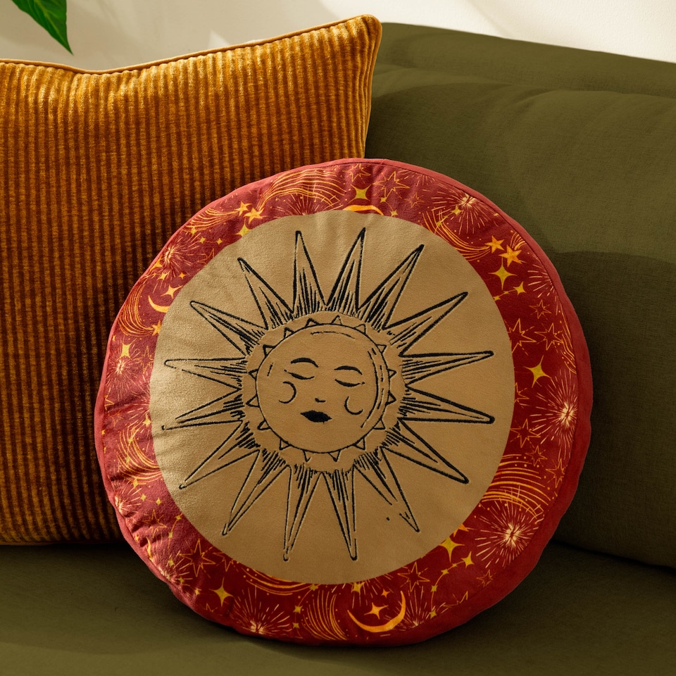 image 1 of Furn Ethereal Sun Velvet Round Cushion, Gold Dust/Rust, 40 x 40cm