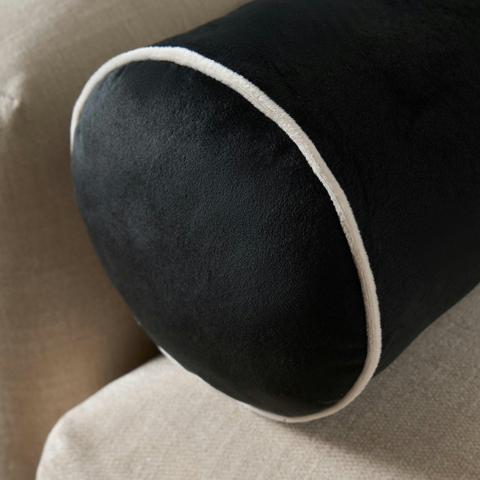 image 1 of OHS Matte Velvet Short Bolster Body Support Cushion, 46x20cm - Black/Cream