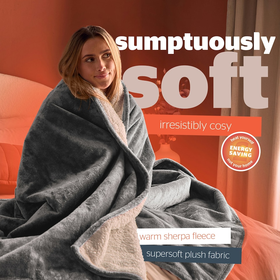 image 1 of Silentnight Heat Genie Self Heating Giant Blanket Grey | Charcoal