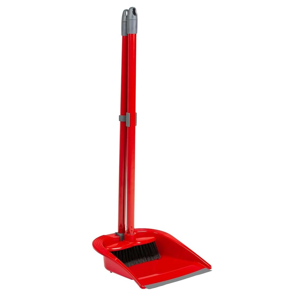 image 1 of 2 x Red Long Handled Tall Household Dustpan & Brush Set Ideal For Sweeping Up Dirt Red