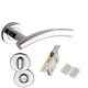 image 1 of Golden Grace Arched T-Bar Bathroom Door Handle Lever on Round Rose in Polished Chrome with Bathroom Lock Hinges & Thumbturn - 1 Set Chrome