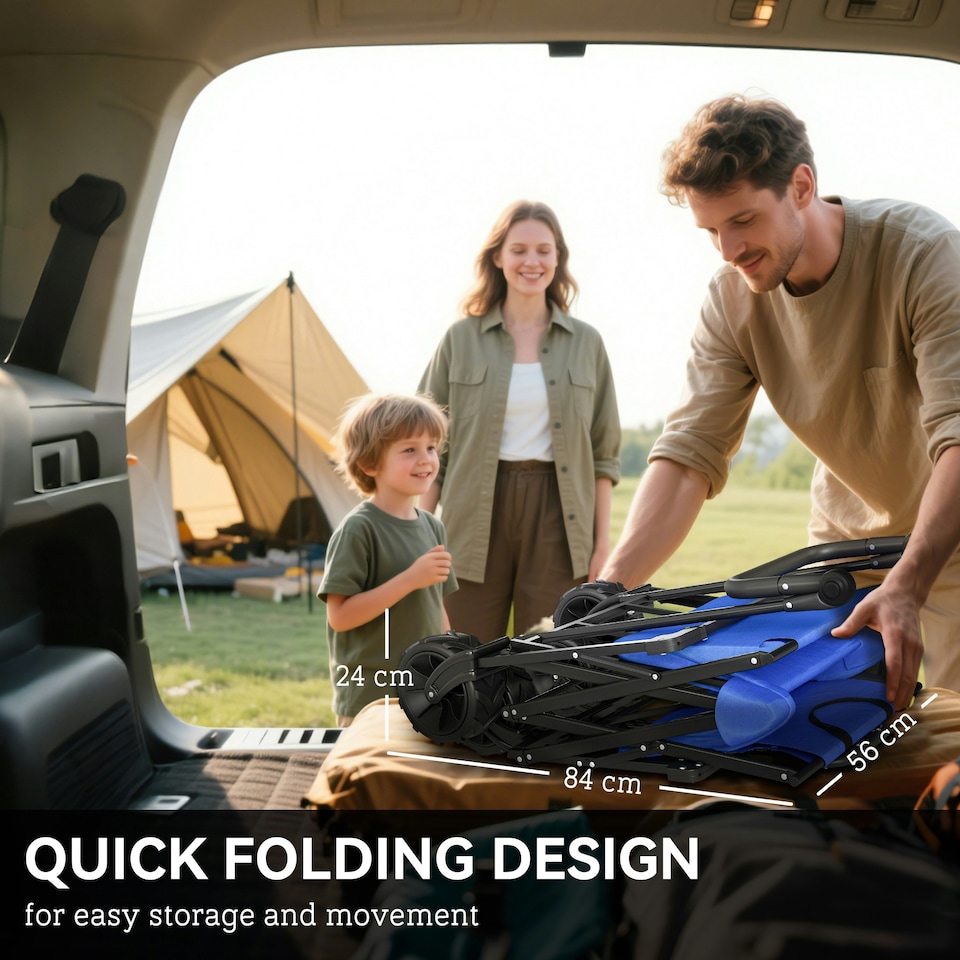 image 1 of Outsunny Outdoor Push Pull Wagon Stroller Cart w/ Canopy Top Blue