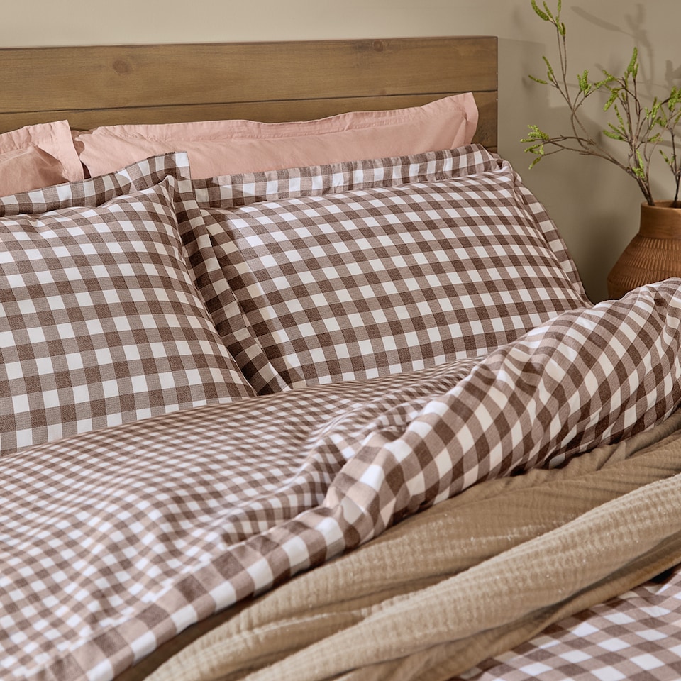 image 1 of Yard Barton Gingham Check Duvet Cover Set | Brown | Chocolate | Single | 1