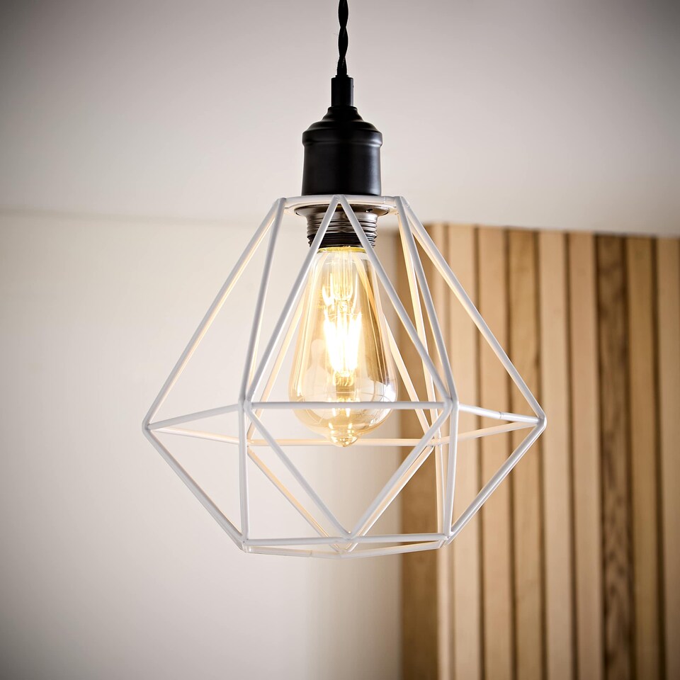 image 1 of ValueLights Diablo White Metal Basket Cage Ceiling Pendant Light Shade | White