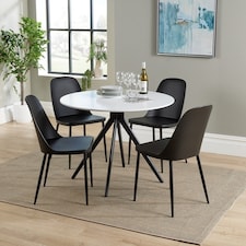 Aspen Round Dining Table and 4 Duo Plastic Seat Chairs with Metal Legs - Black/White - Flat Packed Black
