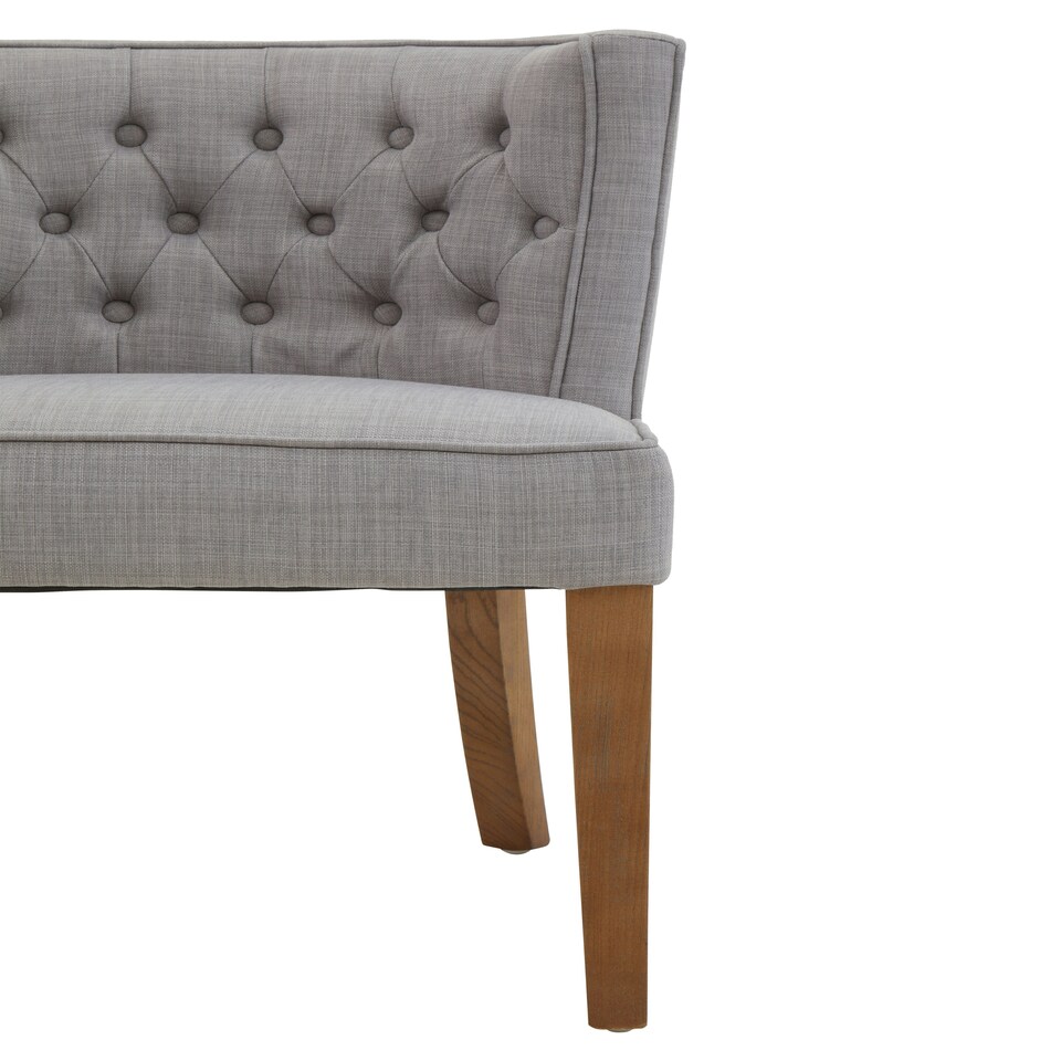 image 1 of Interiors by Premier Grey Fabric Dining Table, Button Tufted Design Accent Dining Table, Back Living Room Chair with Wooden Legs Grey