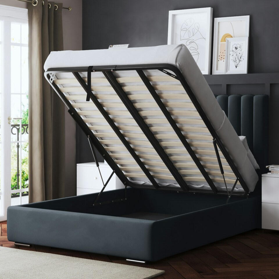 image 1 of Evangeline Ottoman Bed with Upholstered Headboard - Grey (Steel) - Double / 4ft6
