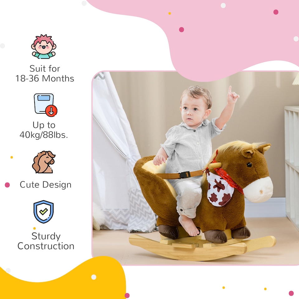 image 1 of HOMCOM Kids Rocking Horse, Plush Baby Rocking Chair w/ Secure Harness, Sounds