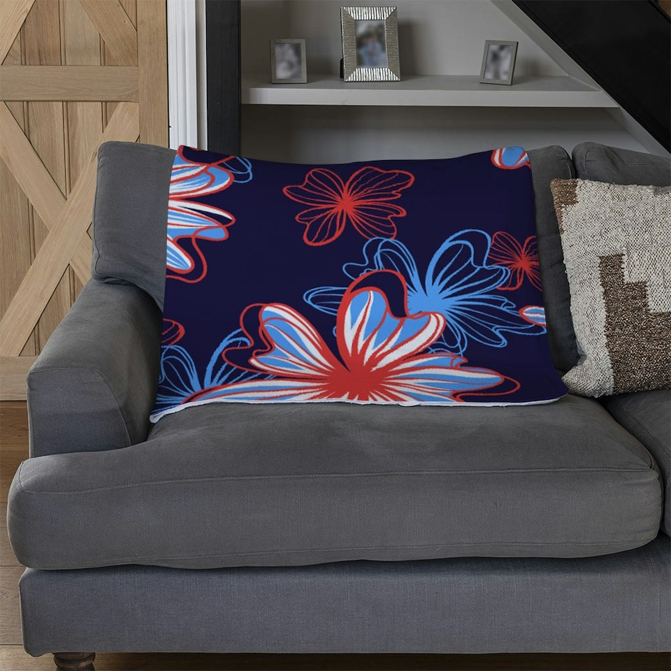 image 1 of Red, White & Blue Flower Print (Blanket)
