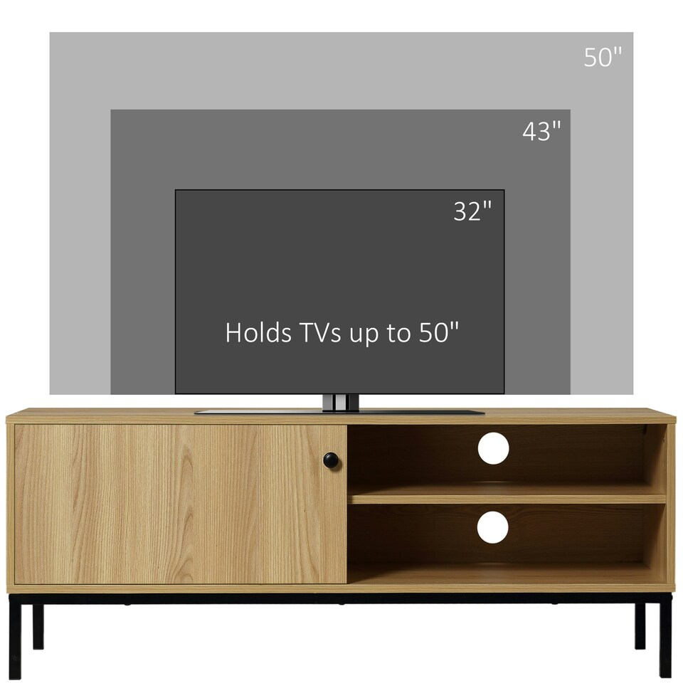 image 1 of HOMCOM TV Stand Cabinet with Sliding Door for Living Room Natural