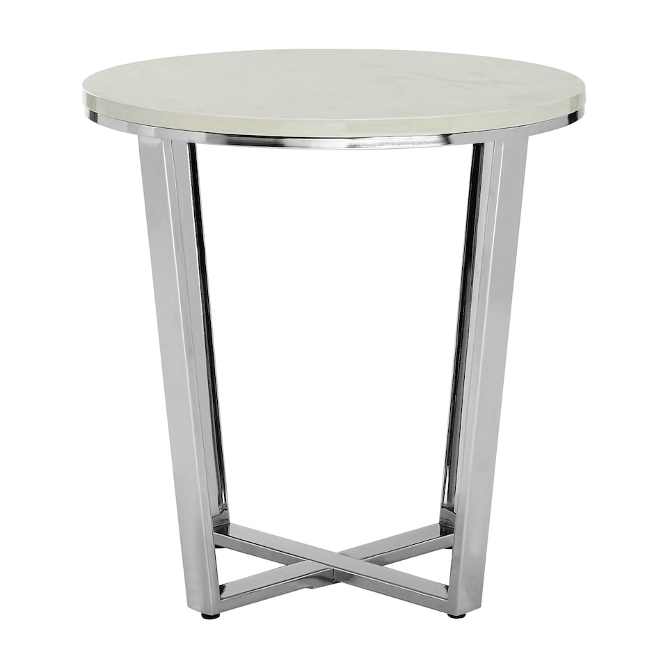 image 1 of Allure Round White Faux Marble End Table White