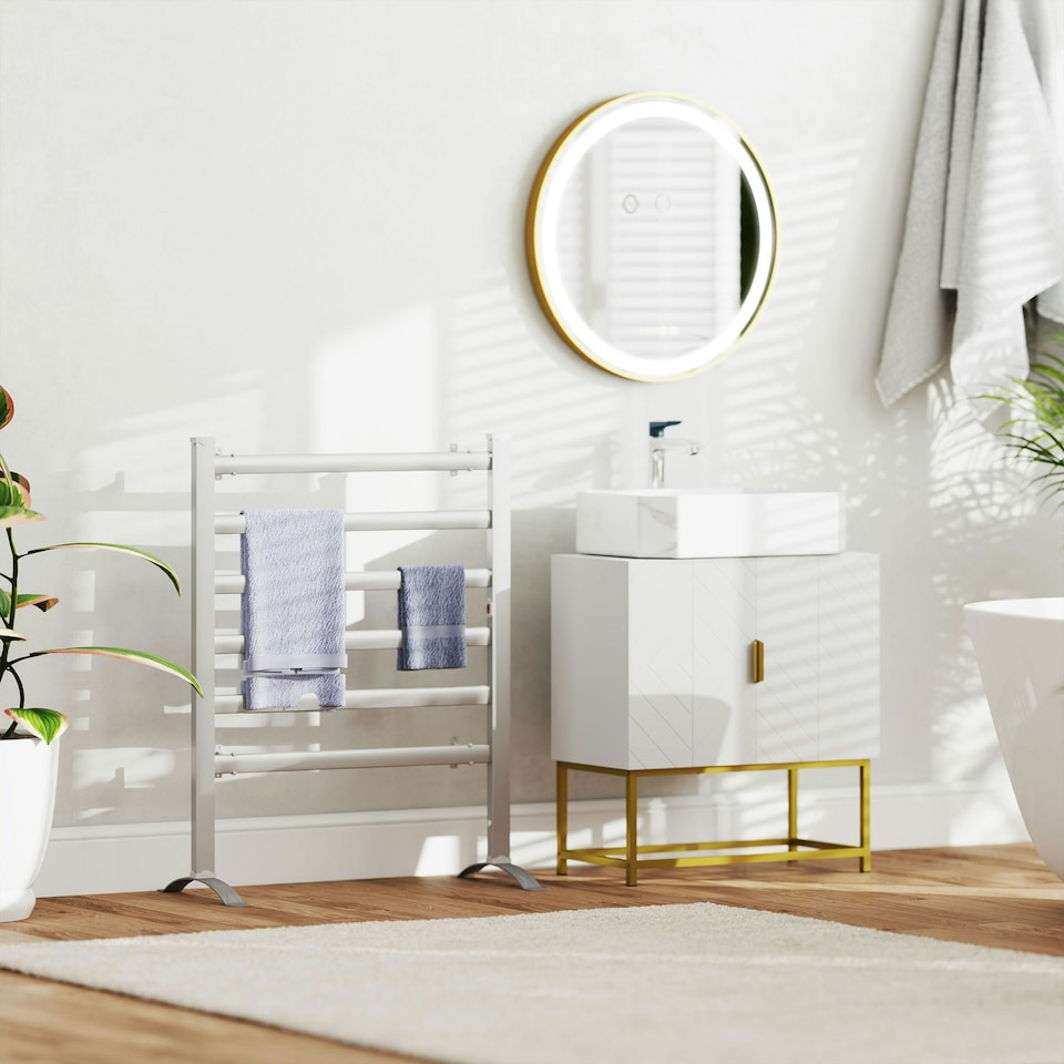 image 1 of kleankin Wall Mounted LED Bathroom Mirror with 3 Light Colours Time Display Gold