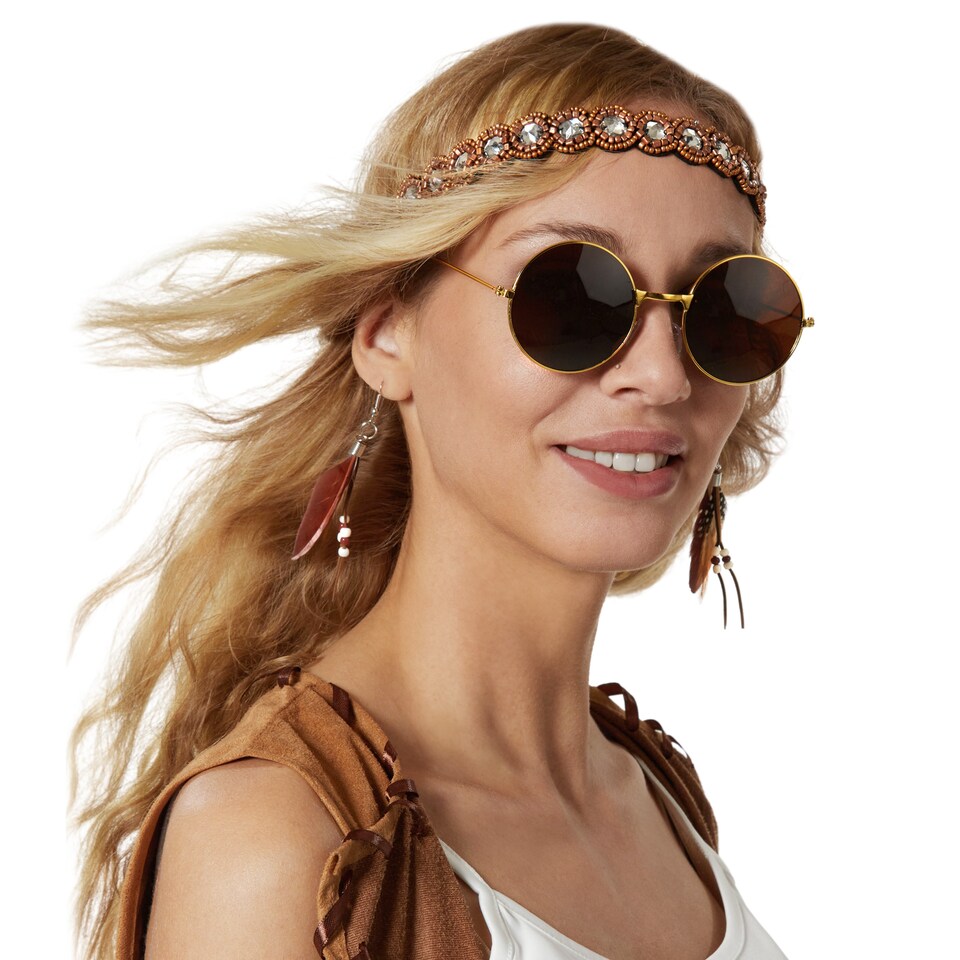 image 1 of Womens Fancy Dress Costume - Hippie Waistcoat and Accessories | Brown | brown | 1