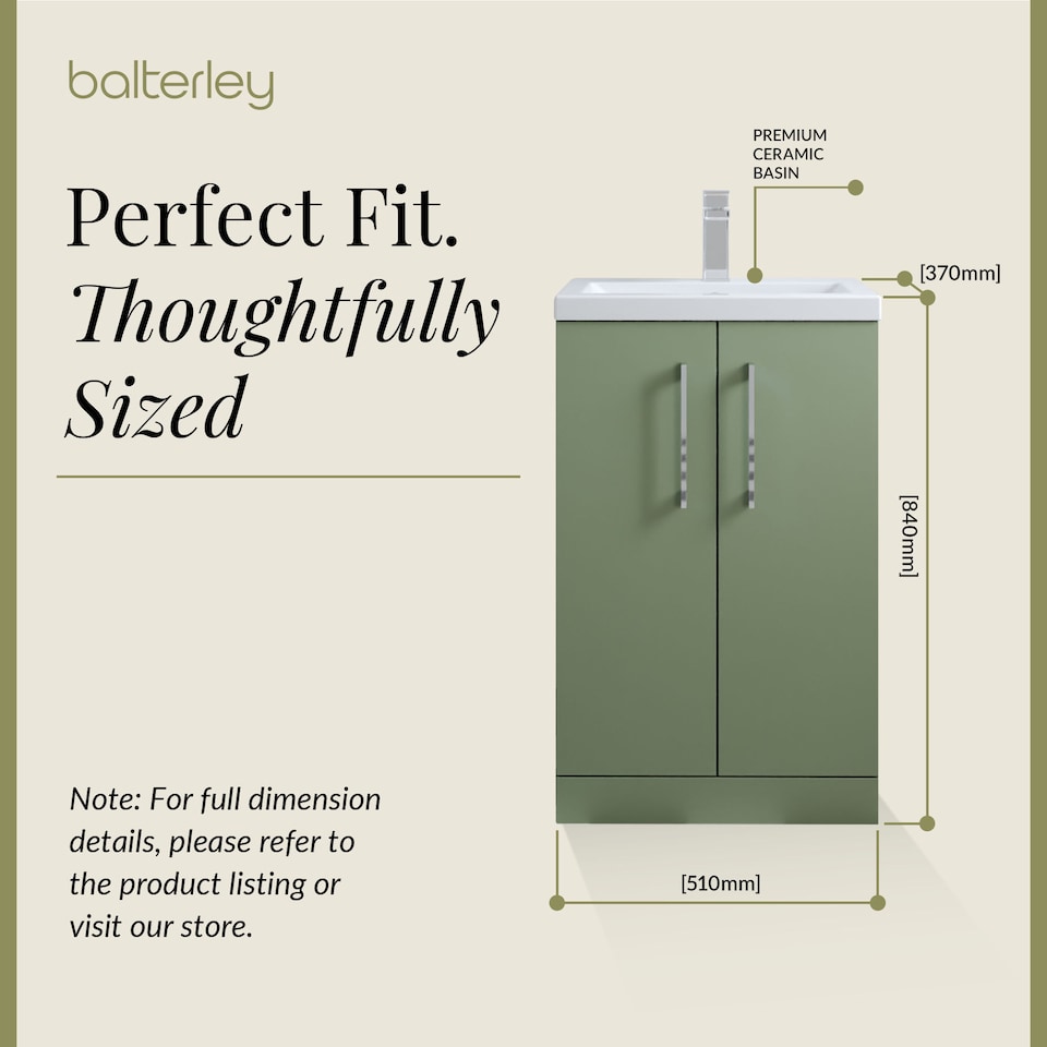 image 1 of Balterley Level Compact Bathroom Cloakroom Vanity Basin Unit with Ceramic Basin, Handles | Green | Satin Green