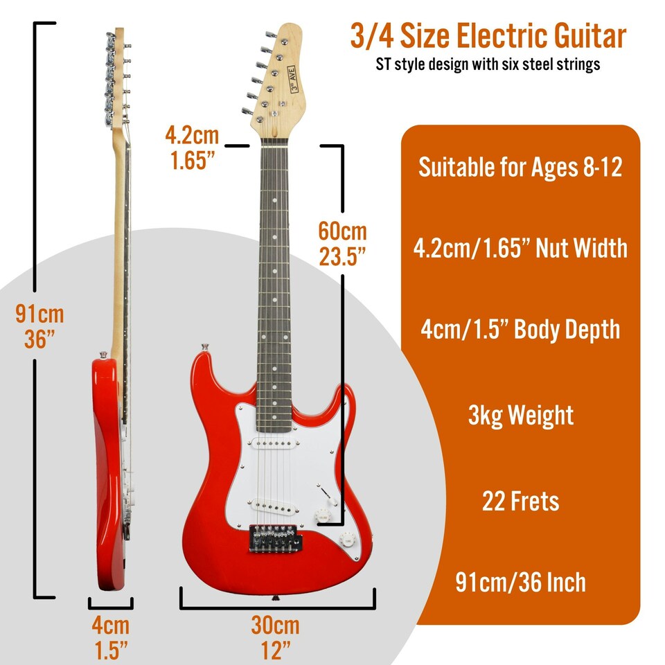 image 1 of 3rd Avenue 3/4 Size Electric Guitar Orange