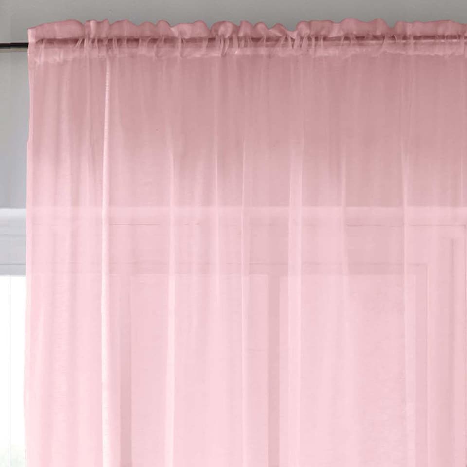image 1 of Sheer Pink Plain Woven Voile Slot Top Curtain Panel Pair (57x48") 145x122cm