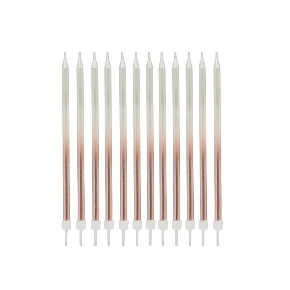 image 1 of Rose Gold Ombre Tall Skinny Celebration Candles - Pack of 12