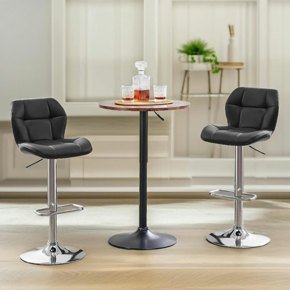 image 1 of Set Of 2 Height Adjustable 360 Swivel Barstools With Backrest Black Black