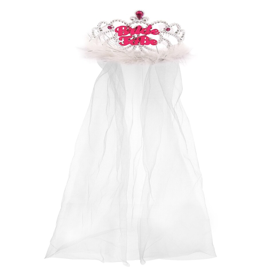 image 1 of Tiara Bride To Be With Fur and White Veil 12.5cm