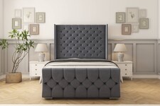 Sloomy Luthor Steel Plush Bed Frame With Mattress With 50" Upholstered Wingback Headboard 6' Super King