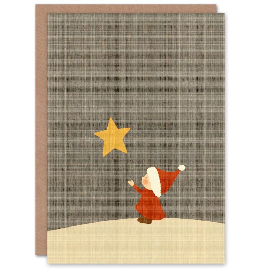 image 1 of Santa Workshop Elf Wishing On A Star Xmas Child Kids Christmas Card