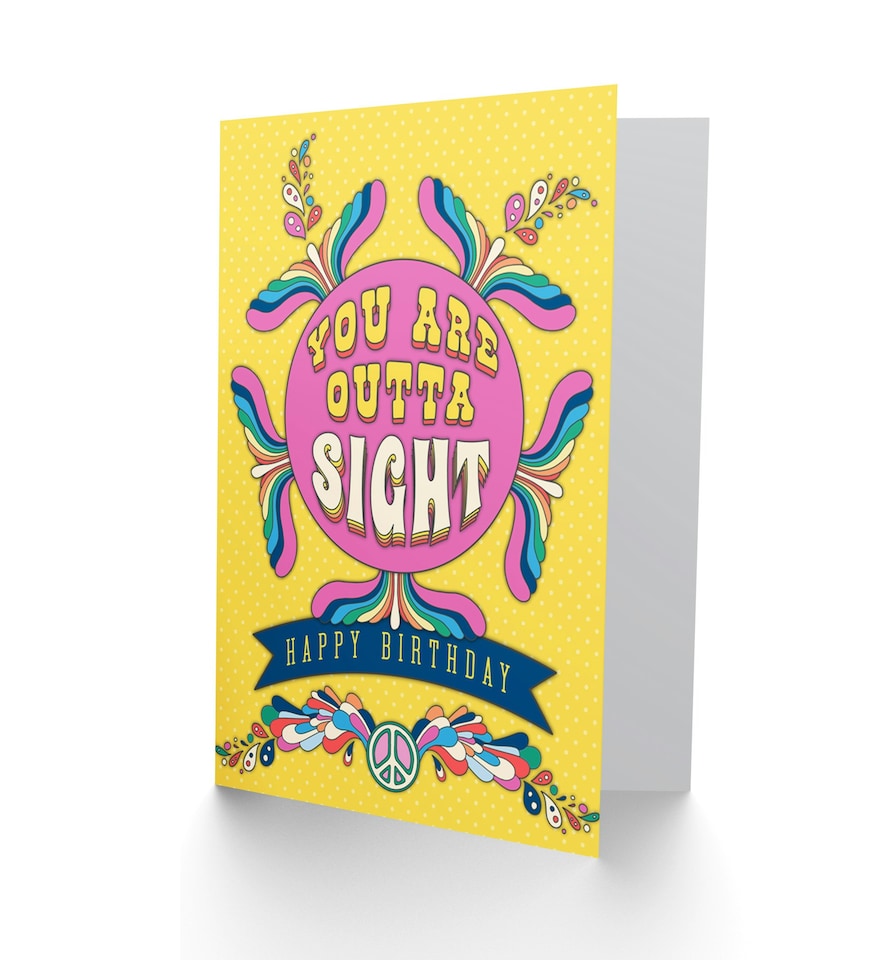 image 1 of 70s Outta Sight Colourful Retro Birthday Hippy Love  Greeting Card