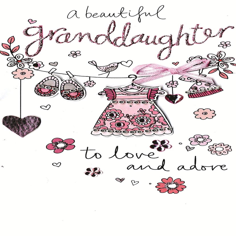 image 1 of New Baby Granddaughter Luxury Champagne Greeting Card Hand-Finished Cards