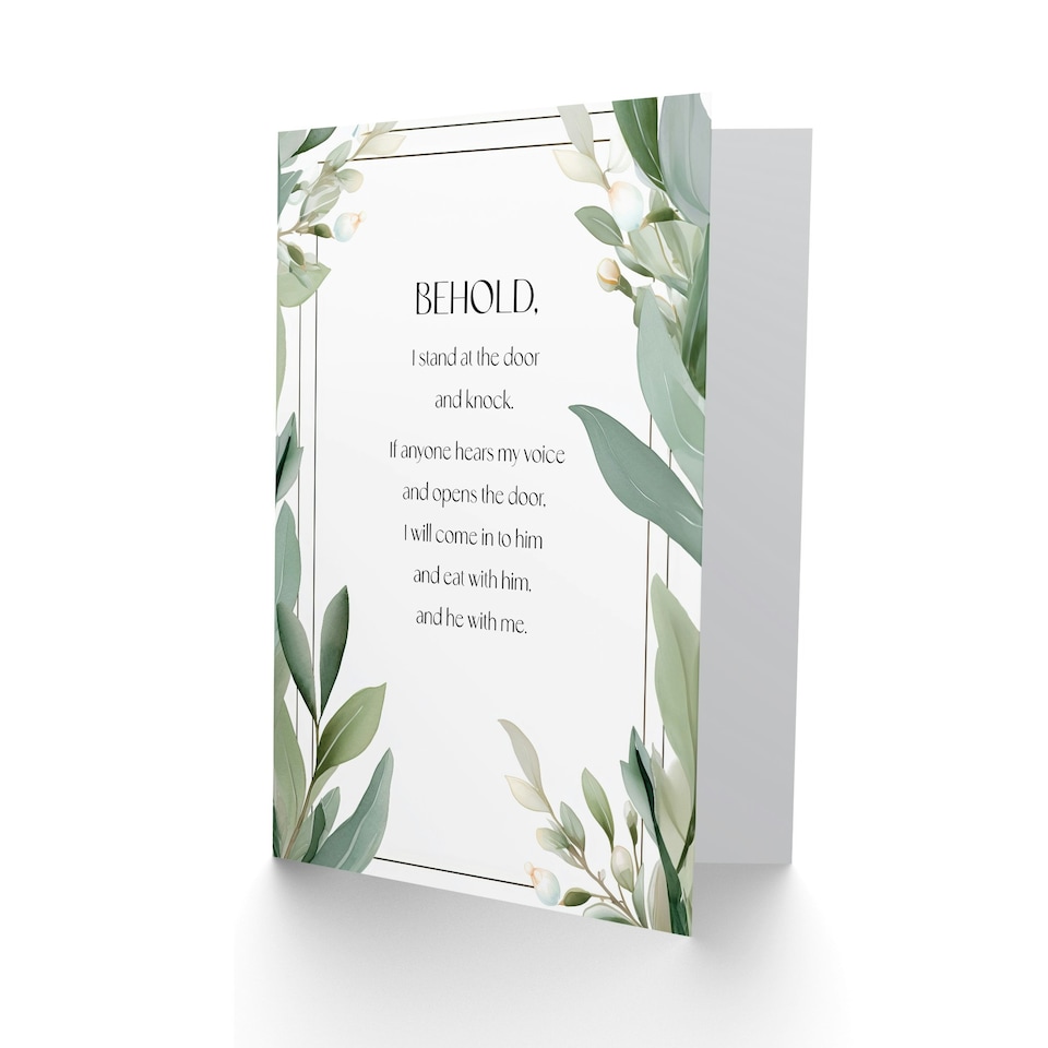image 1 of Behold Stand at Door and Knock Green Floral Bible Christian Birthday Card